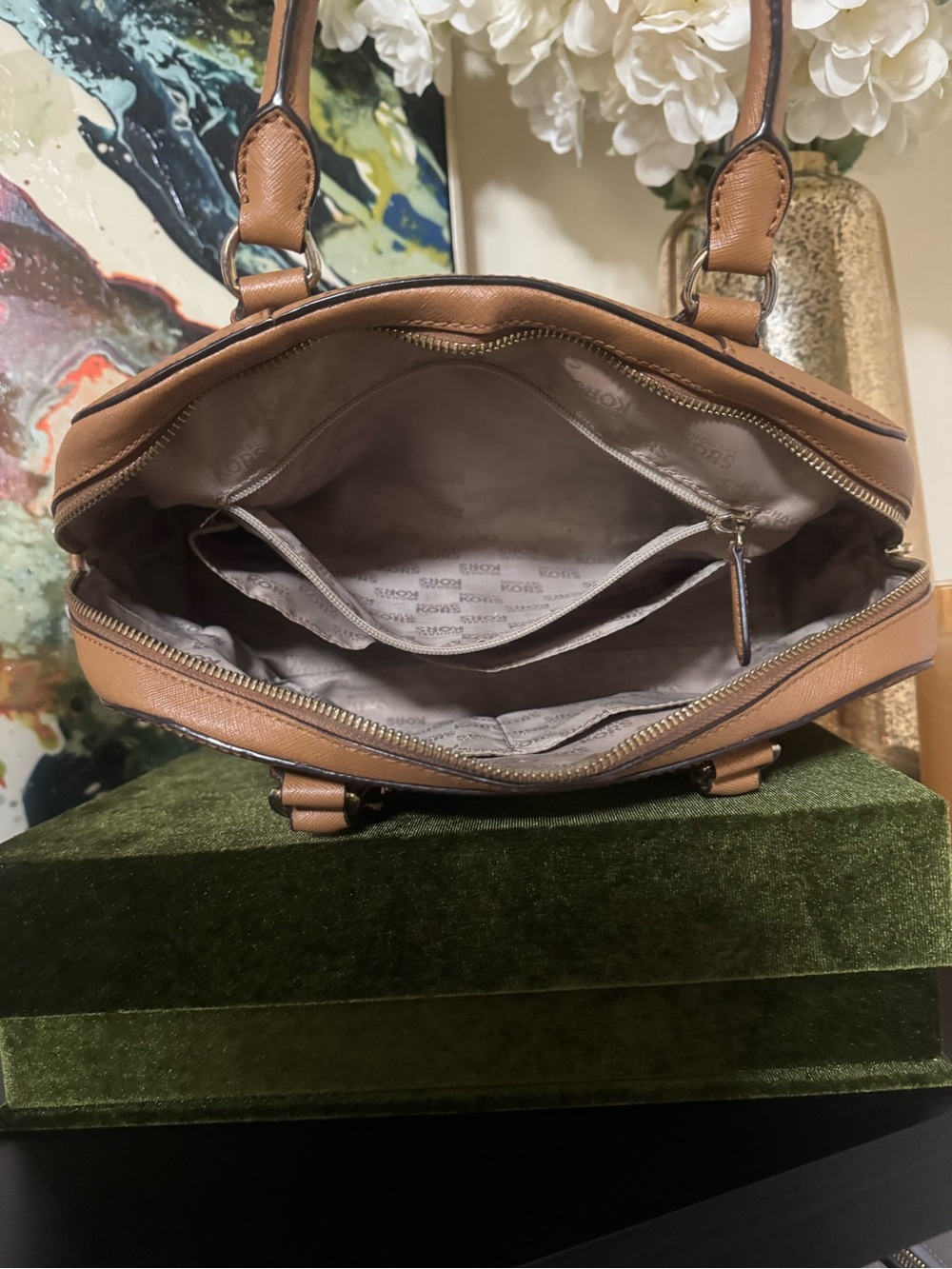 Michael Kors Caramel Brown Saffiano Dome Satchel - Picture 5 of 7